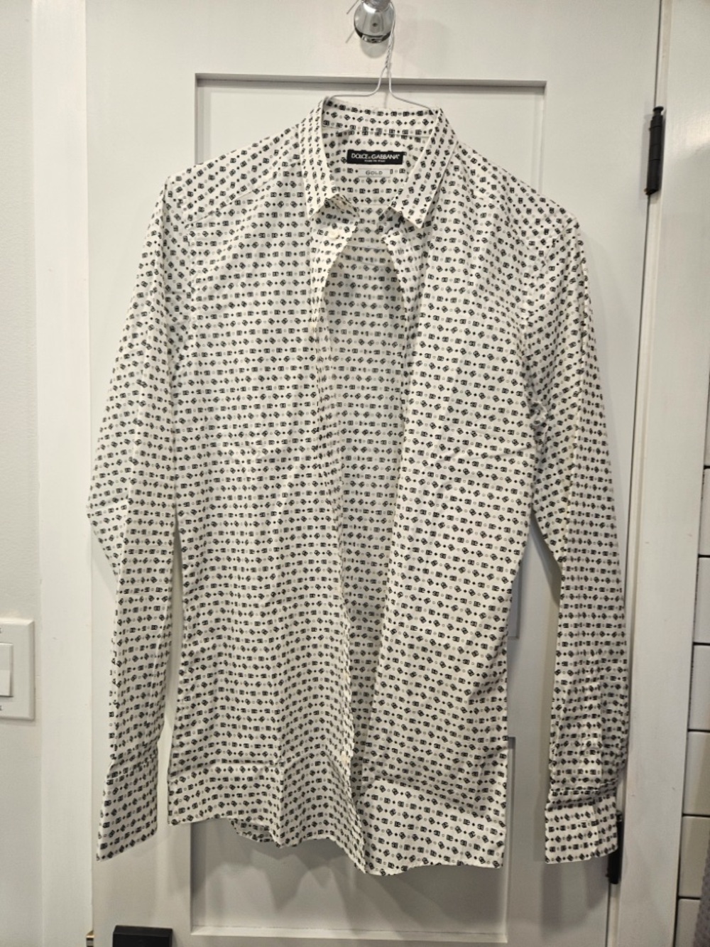 Men’s Dolce & Gabbana White Shirt with Black Micro Print